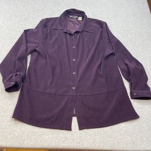 SHAVER LAKE Shirt Womens Large Purple Velvet Button Front Lined Long Sleeve VTG
